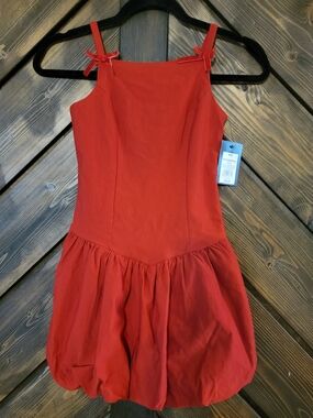 Girls Art class Red Bubble Hem  Dress With Bow Straps 8(m)